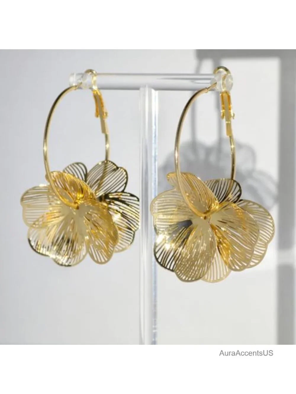 Gold Flower Dangle Hoop Earrings for Women Boho Statement Jewelry
